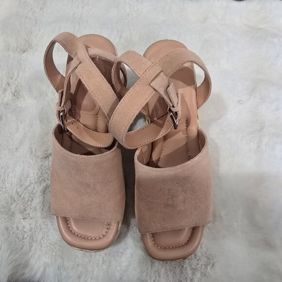 Marc Fisher LTD Nelly Ankle-Strap Suede Wedge Espadrilles Pale Blush Size 10 - Picture 8 of 9